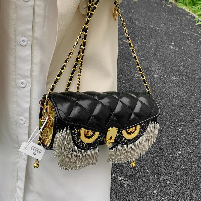 Cute Owl Bags for Women 2024 New Luxury Designer Handbag Fashion Tassel Crossbody Bag Leather Animal Print Shoulder Bag Woman